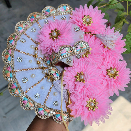 Beautiful White And Baby Pink Flower Dress For Laddu Gopal Ji + Premium quality wooden jhula for laddu gopal ji (box packing)
