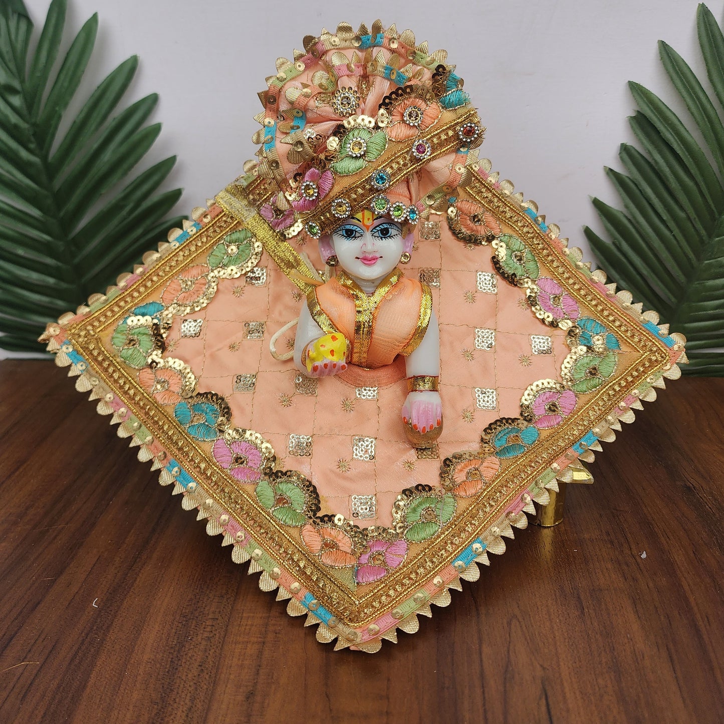 Beautiful peach sqaure dress with pagdi and patka for laddu gopal ji