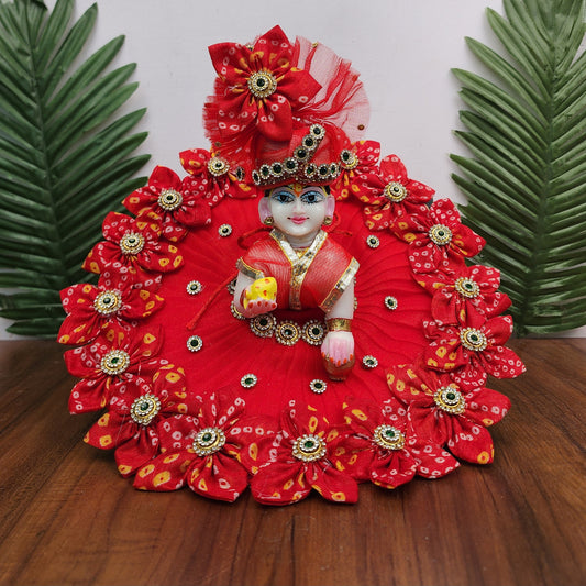 red bhandhej border wiht pagdi dress for laddu gopal ji