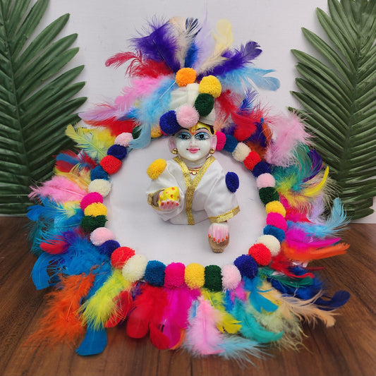 laddu gopal plain base feather dress with pagdi