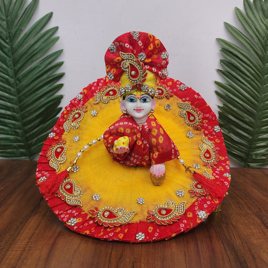 Red yellow bandhej heavy dress with pagdi and patka
