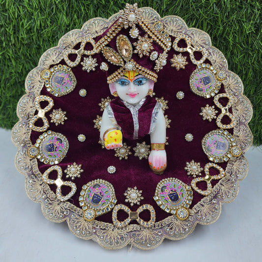 Wine Krishna patch Heavy Dress for Laddu Gopal Ji