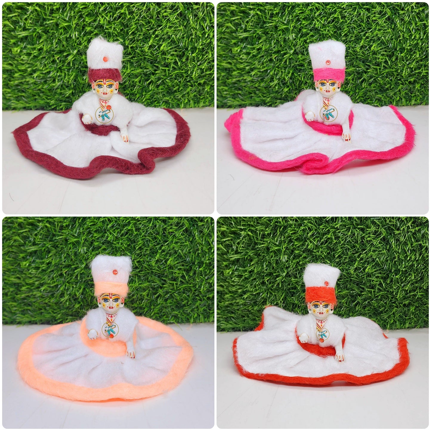 Laddu Gopal white dress with colourful border for winter (pack of 4) [Random Color]