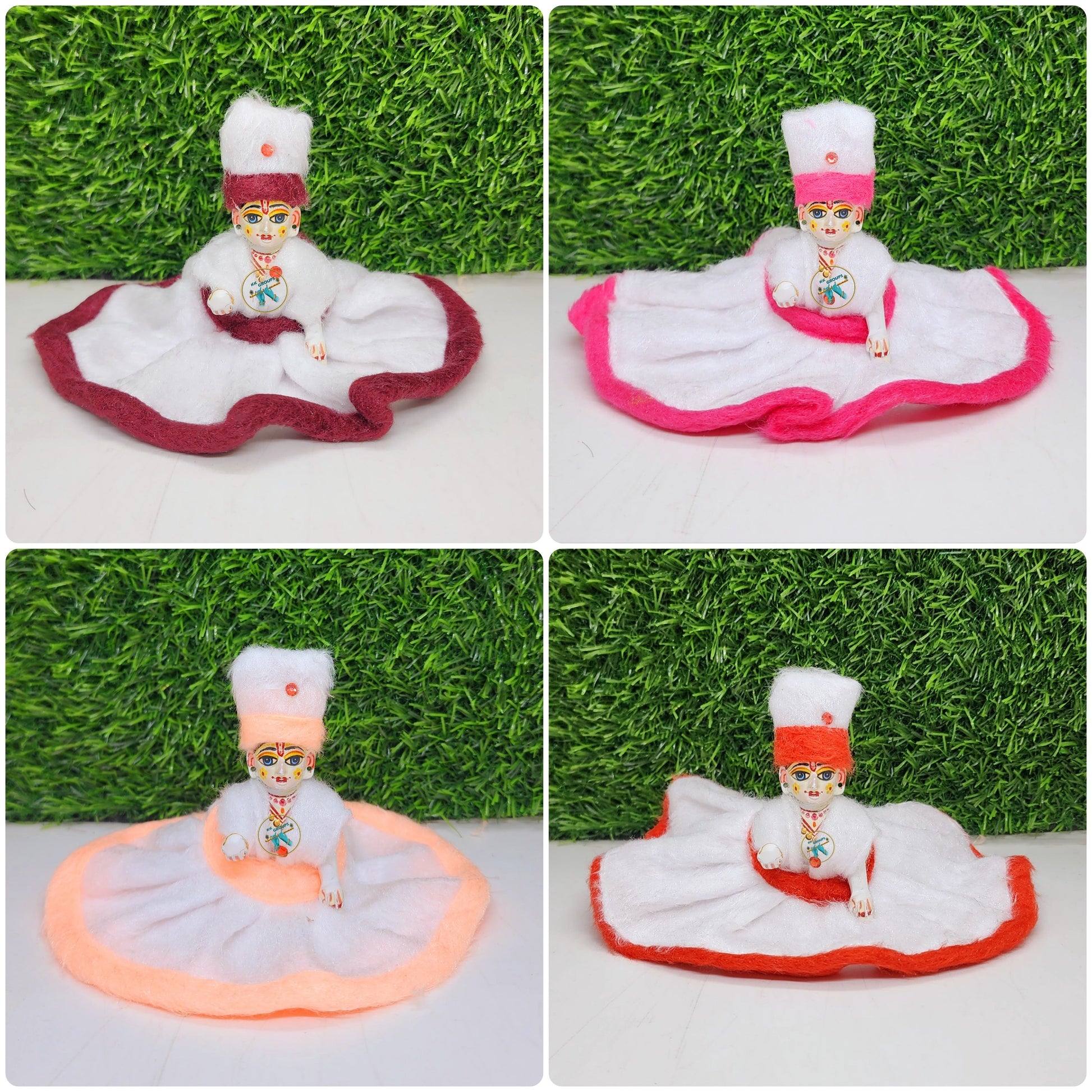 Laddu Gopal white dress with colourful border for winter (pack of 4) [Random Color]