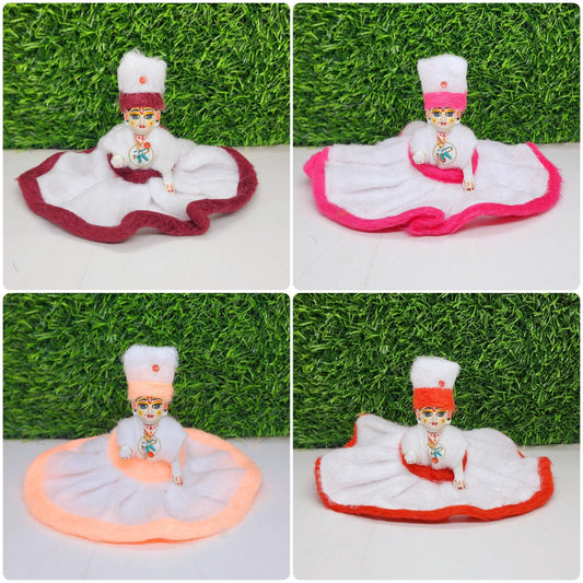 Laddu Gopal white dress with colourful border for winter (pack of 4) [Random Color]