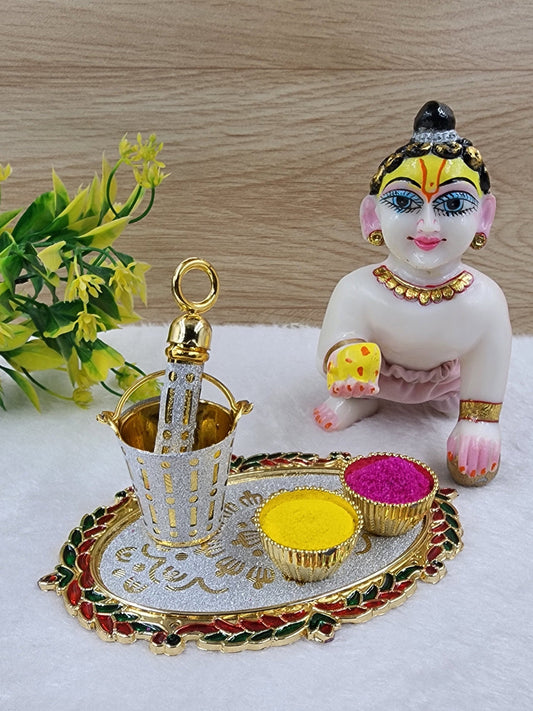 Holi Plate with balti pichkari For Laddu Gopal Ji . Without colours.