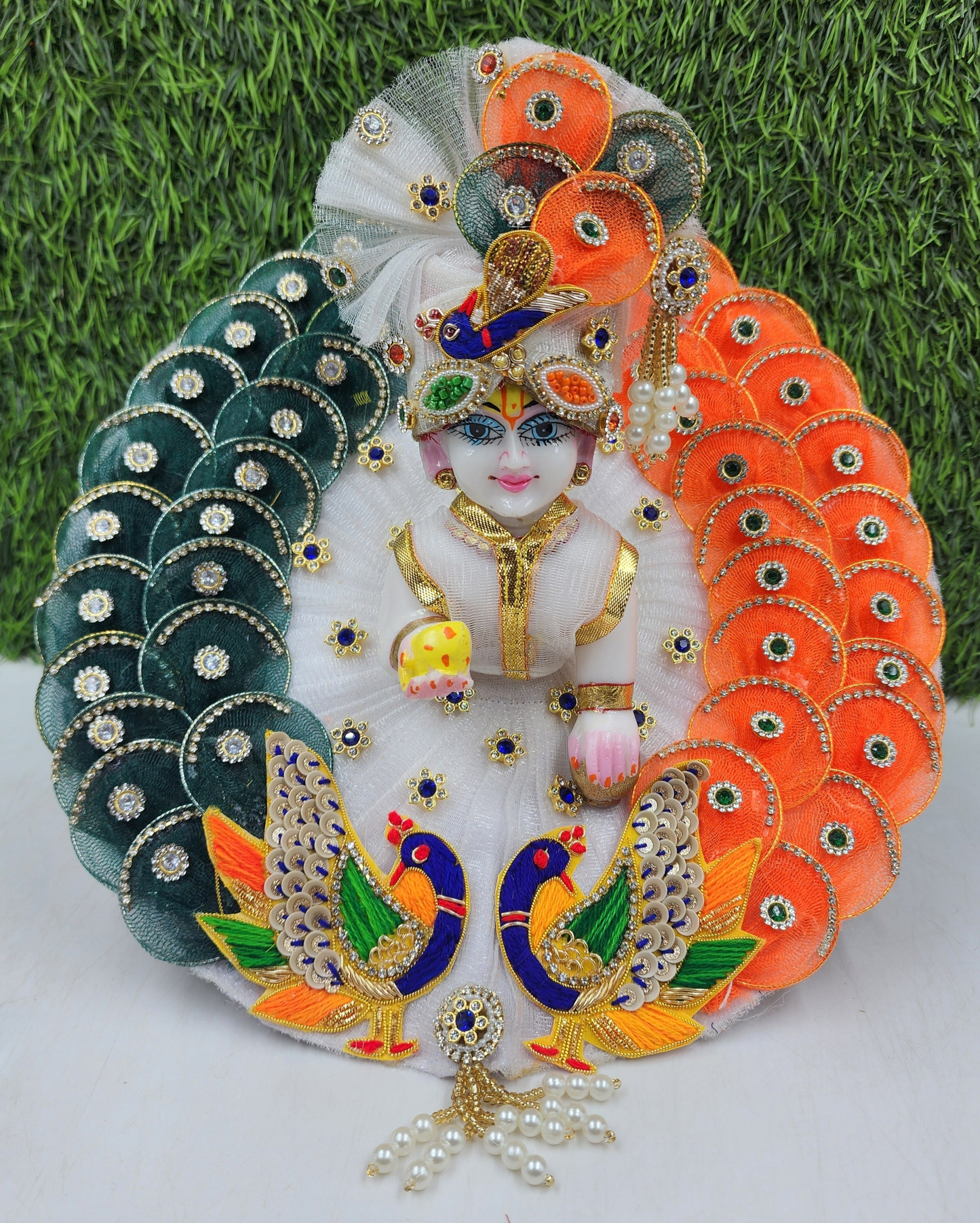 Tricolour Mor Heavy Dress for Laddu Gopal Ji